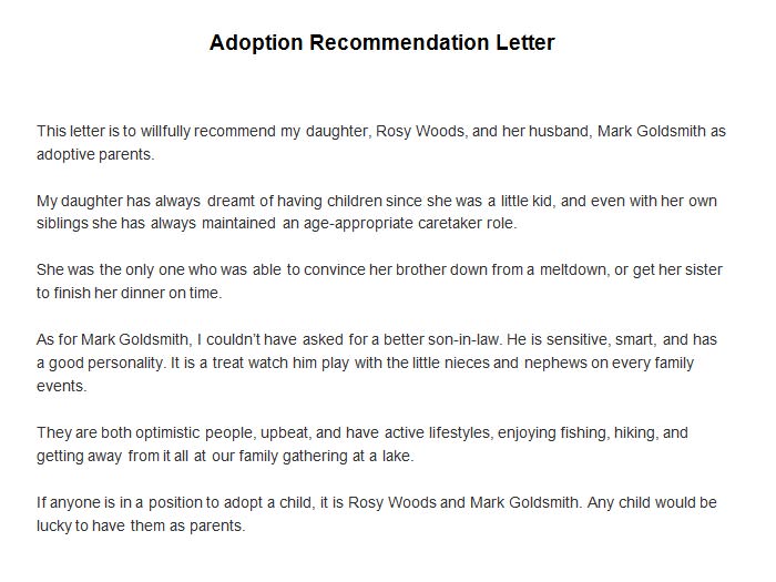 Adoption Recommendation Letter Template