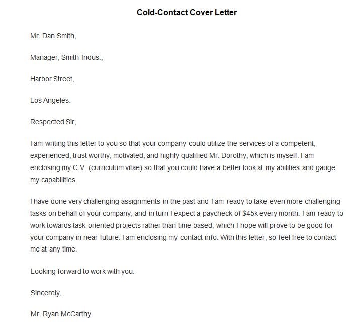 Free cover letter samples cold contact