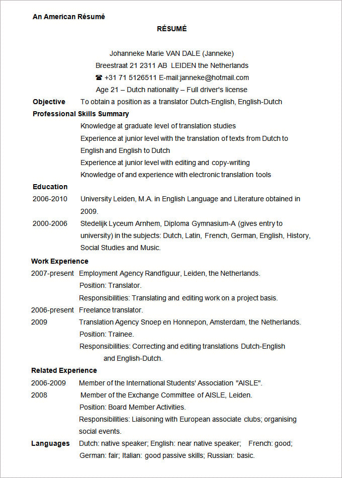 ... resume, this Free Sample American Resume Template would be helpful- it