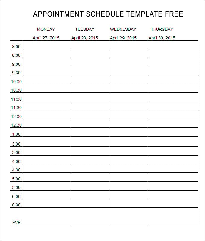 Appointment Schedule Template 5 Free Word Pdf Excel Documents Download
