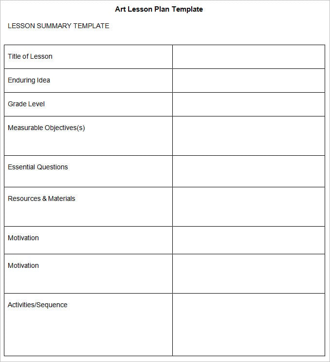 Art Lesson Plan Template 3 Free Word, PDF Documents Download