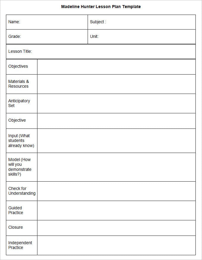 Madeline Hunter Lesson Plan Template 3 Free Word Documents Downlaoad