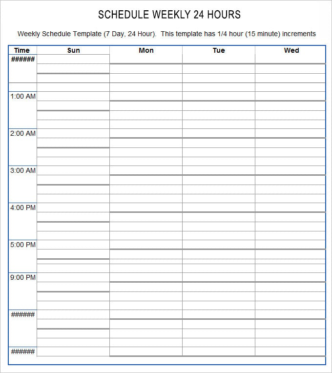 24 Hour Schedule Template 5 Free Word Pdf Excel