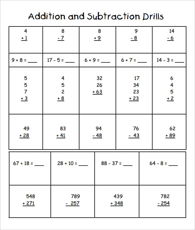 17 Sample Addition & Subtraction Worksheets | Free PDF Documents Download
