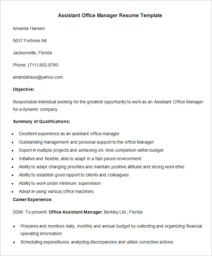 Assistant Office Manager Resume Template