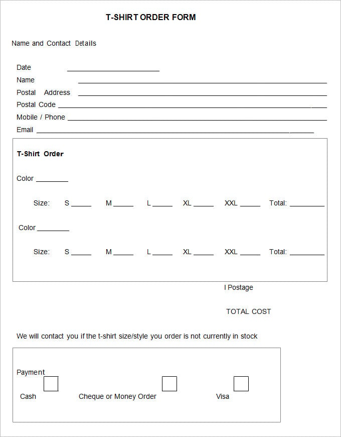 Template T Shirt Order Form