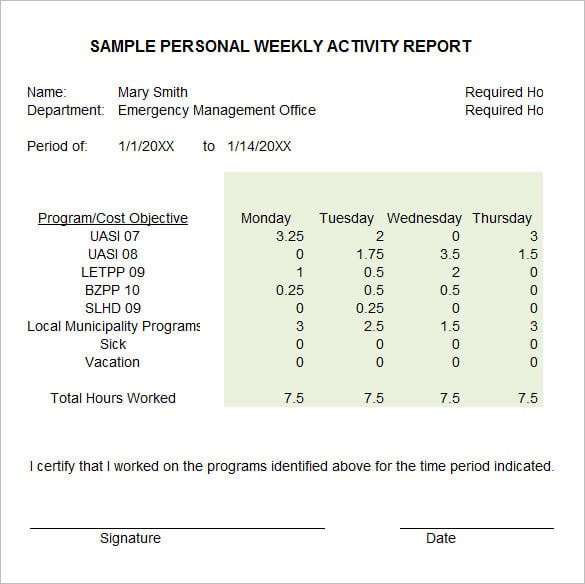 Weekly sales activity report excel template