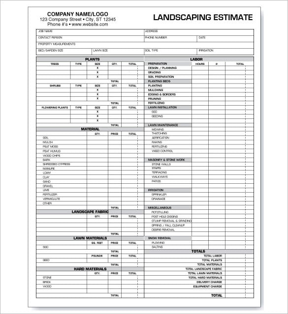6+ Landscaping Estimate Templates - Free Word, Excel & PDF ...